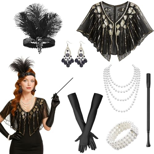 GWAWG Accessoire für das 20er Jahr für Damen, Great Gatsby Zubehör, Charleston Zubehör für Damen, für Maskerade, Weihnachten, Karneval, Halloween