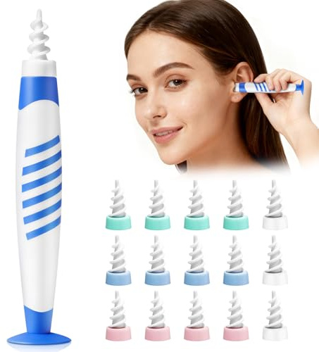Ear Wax Removal Kit, 16PCS Ear Cleaner Ear Wax Remover, Spiral Soft Silicone Ear Wax Removal Tool with 16 Washable Tips, Ear Cleaning Kit for Children & Adults