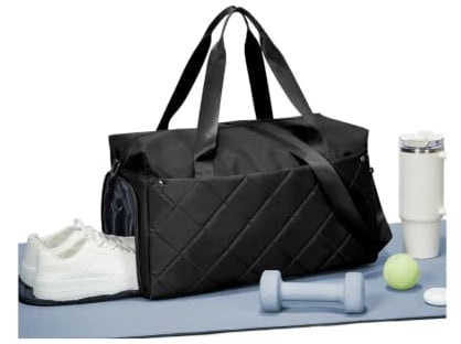 HYC00 Waterproof Gym Bag with Shoe Compartment, Sports Duffel Bag Women Men | Large Travel Duffel Bags Weekend Overnight Bag with Wet Pocket Hospital Bag Gym Tote Men Dance Bags for Yoga Swim,G-Black
