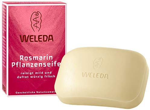 WELEDA Rosmarin Pflanzenseife, vegane Naturkosmetik Kernseife mit ätherischen Ölen reinigt und belebt die Haut und den Körper, erzeugt einen cremigen Schaum (1 x 100 g)