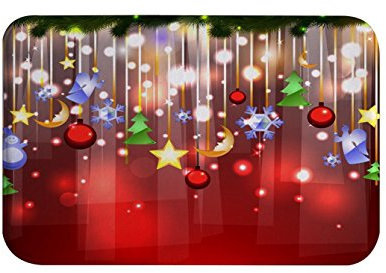 A.Monamour Badematten Badteppiche Badvorleger Weihnachten Urlaub Rot Bokeh Baumeln Urlaub Charme Sterne Monde Geformte Bälle GrafikFlanell Rechteck Bad Matten Bereich Teppiche Fußmatten