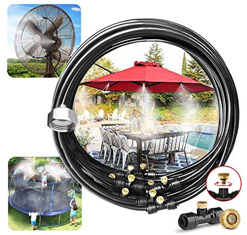 Outdoor Misting Misters Cooling System 33.3FT (10M) Misting Line + 10 Brass Mist Nozzles + a PVC Connector(3/4)+a PVC Socket(1/2) for Patio Fan Garden Greenhouse Misting， Trampoline for Waterpark