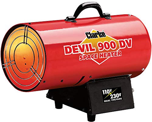 Latest Clarke Devil 900 Dual Voltage 110/230V Industrial Garage Gas Heater 24.9kW