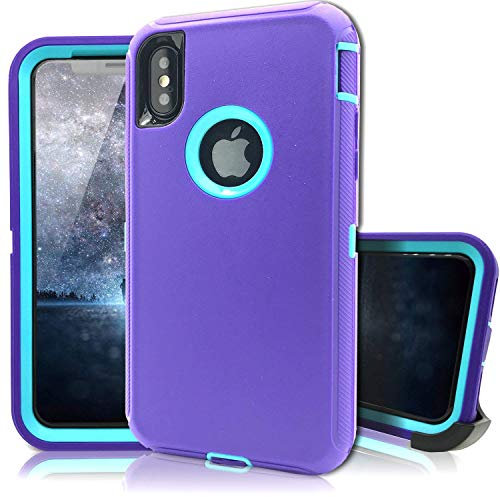 Schutzhülle für iPhone XR 10R, robust, stoßfest, stoßfest, 3-in-1, für iPhone XR 10R (lila/blaugrün)