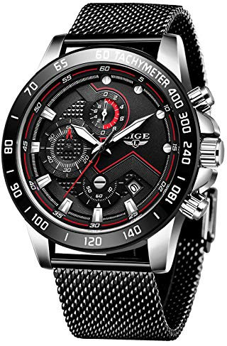 LIGE Orologio Analogico al Quarzo Uomo con Cinturino in Acciaio Inossidabile LG9929C