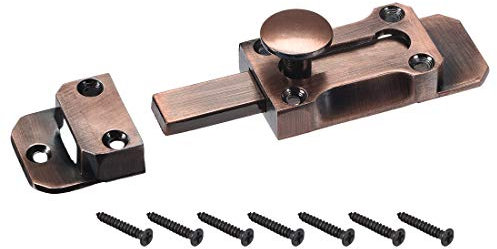 sourcing map Barrel Slide Door Bolts - 3-inch Antique Zinc Alloy Security Latch Lock (Red Bronze)