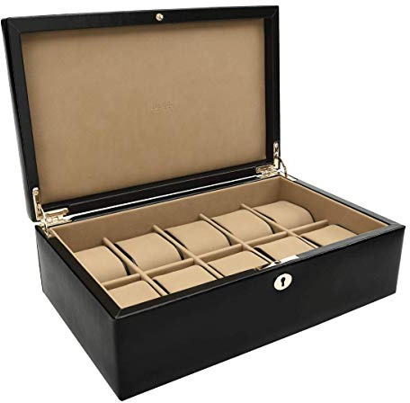 Dulwich Designs Windsor Black Leather 10pc Watch Box