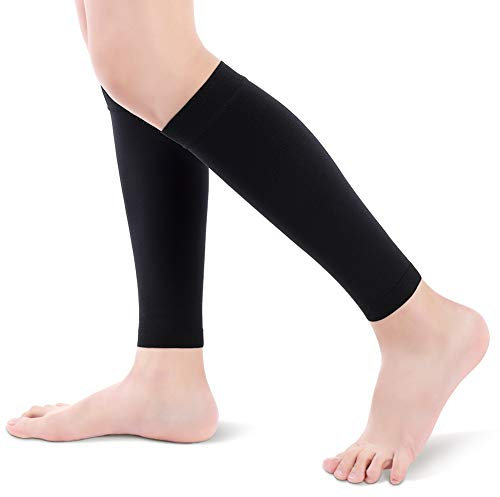 Chaussettes de Compression Mollet, Chaussette de Contention sans Pieds pour Hommes et Femmes, 20-30mmHg Manchon de Compression Mollet pour Shin Splint, Veine Variqueuse, Oedème (Black, XXL)