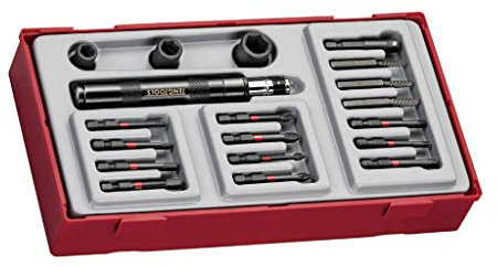 Teng Tools 19 Piece 1/4 Inch Drive Impact Bit, Socket, Screw Extractor, Driver & Adapter Set -TTID19