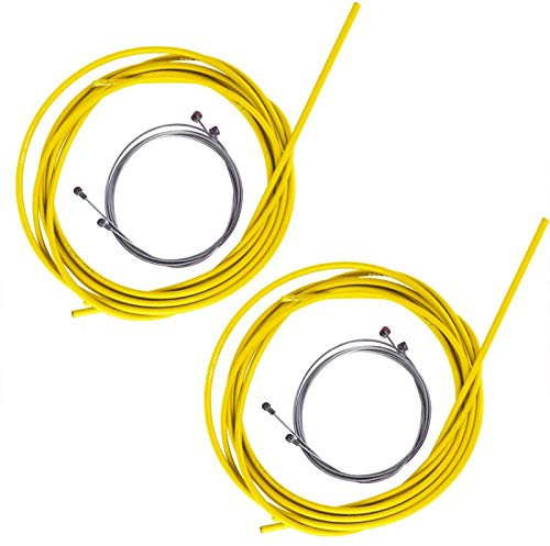 Fahrrad Schaltzug und Bremszug Set, Universal Fahrrad 5mm Bremszug + 4mm Schaltzug + 1,1m und 1,7mm Bremsleitung mit Kappen für V-Bremse/Scheibenbremse für Mountainbike, Rennrad, Faltrad(Gelb)