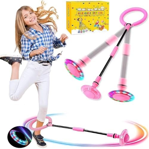 Q-WOOFF Kinder Blinkender Springring, Sport Sprungball,Faltbarer Flash Jumping Ball, Geeignet Für Geschicklichkeitsspiele Für Kinder Oder Erwachsene, Übung (Rosa) (L)