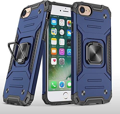 UEEBAI Case for iPhone SE 2022 5G/iPhone 7/iPhone 8/iPhone SE 2020/iPhone 6/iPhone 6S, Military Grade Armor Ring Holder Case Ultra Slim Shockproof TPU Bumper Hard PC Case Ring Kickstand Cover - Blue