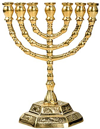 NKlaus Menorah Leuchter aus Messing massiv vergoldet Höhe 13cm Kerzenhalter Handarbeit 10901
