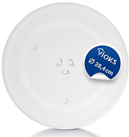 VIOKS Plato giratorio para microondas de 284 mm, plato giratorio para microondas, 28,4 cm, plato de cristal para microondas con 3 puntos