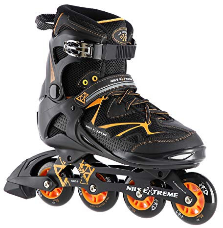 Nils Extreme Inliner für Herren und Damen - Inline Skates - ABEC9 Kugellager – Rollschuhe Erwachsene - 82A Rollen - Rollerskates 38 - Schwarz und Orange - NA9022