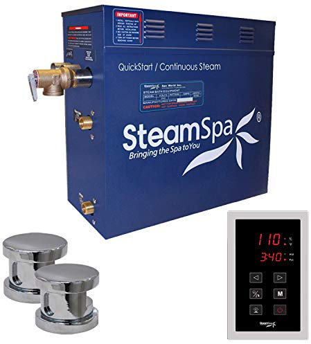 Steamspa Serie Sentry 12KW Paquete de generador de baño de vapor de inicio rápido en cromo pulido | Sauna de lujo generador de vapor de baño para ducha con pantalla táctil Steamhead | SNT1200CH-A