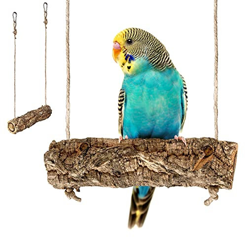Korkast als Schaukel für Vögel und Nager | AST aus Naturkork zum Schaukeln, Spielen, Anknabbern und Knuspern | Ø 2,5-5 cm | Breite 20 cm | desinfiziert | Karabinerhaken aus Edelstahl