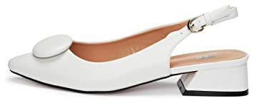 Rio Fiore Scarpe con Tacco, Décolleté, Bianco, 3cm Tacco Largo, Slingback, Similpelle, Cinturino sul Retro, Scarpe comode con Tacco Basso, ML682-0716-1 (Bianco, 36 EU)