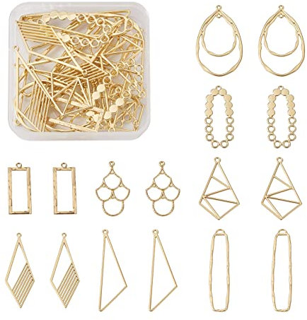 PandaHall 32 Stück Legierung Lünette Charms gemischte Tropfenform ovale Raute geometrische Form Hohlrahmen Anhänger Rohlinge Harz Schmuck DIY Handwerk, Metall