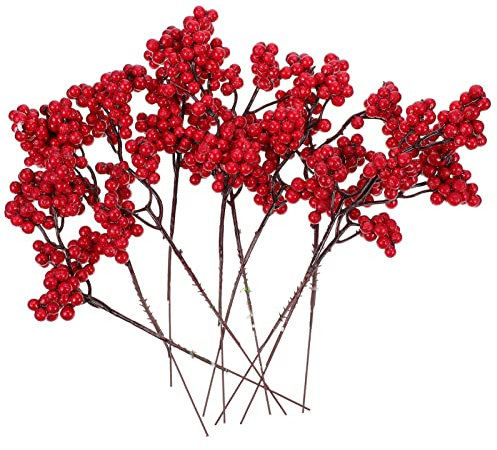 Beavorty 10st Künstliche Beeren Künstliche Rote Beerenzweige Gefälschter Weihnachtspickel Weihnachtssimulationsblumenornament Weihnachtskranzstiel Plastik Künstliche Blumen Weihnachtsbaum