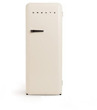 CREATE / RETRO FRIDGE 150 SCHWARZ/Kühlschrank mit Gefrierfach 281L in Cremeweiß, Griff Schwarz / 102W, niedriger Energieverbrauch, 150cm, 3 Ablagen, Temperaturregelung,60x60x150cm