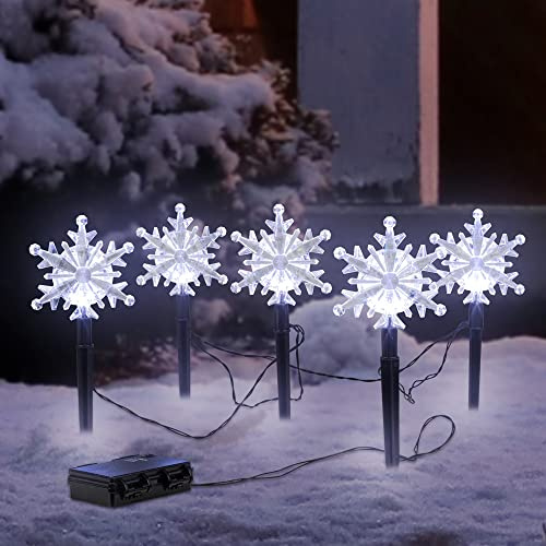 Haushalt International 5er Set LED Gartenstecker Schneeflocken Garten Weihnachtsleuchten Beleuchtung Gartendeko Weihnachtsdeko Gartenleuchte 5 kaltweiße LEDs