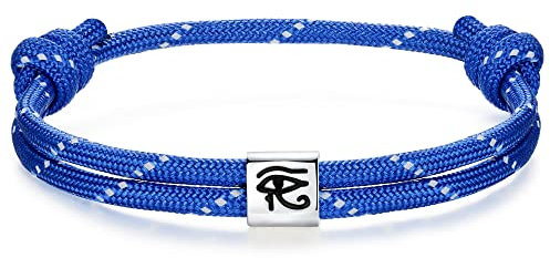 J.Endéar Herren Damen Armband Auge des Horus Ägyptischer Schmuck | Nautical Paracord Silber 925 Wedjat Augenarmband Jungen | Männer Surfer Partner Paar Amulett Talisman Geschenk, Blau