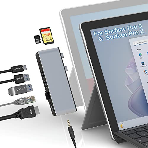 Surface Pro 9 Docking Station mit 4K HDMI,100Mbps Ethernet Port,USB-C Thunerbolt 4 (Video+Daten+100W PD), 2xUSB 3.0, SD+TF Card Reader,Audio,Surface Pro 9 Zubehör für Microsoft Surface Pro 9/ Pro X