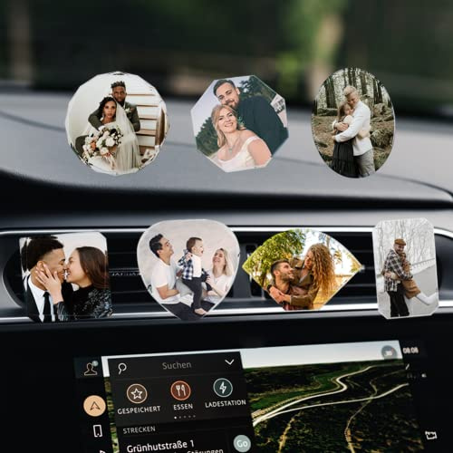 WERWAES Personalisierte Auto Lufterfrischer，Auto Vent Clips Aroma Diffusor Benutzerdefiniertes Foto，Mini Bilderrahmen，Geschenk für Männer Frauen (7 Form，8CM，Verpackung der Geschenkbox)