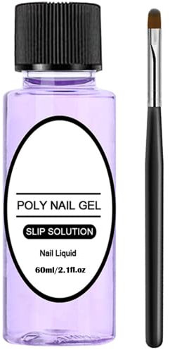 Slip Solution Kit - 60ml Poly Nail Gel Nail Extension Clear Liquid Solution Anti-stick Tools with Nail Art Brush Starter Kit (Slip Solution 60ml)
