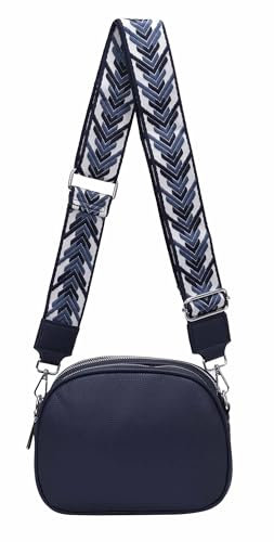 ITALYSHOP24 OBC Damen Tasche Crossbody Umhängetasche Bodybag Schultertasche Metallic Handytasche Crossover Damentasche Kunstleder Schmucktasche Handtasche Reise Dunkelblau