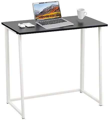 Homesbrand Compact Folding Desk, Computer Desk for Home Office Working, No Assembly Required, Narrow Study Writing Table, Black Small Desk (80x46.5x76cm)