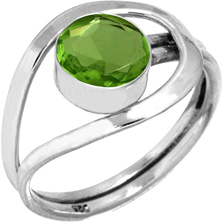 Jeweloporium 925 Silber Ringe für Frauen Größe 50(15.9) Grün Peridot-Quarz Stein Solitär Silber Ringe Valentinstag - Geschenk Kostüm Schmuck