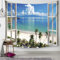 Gualiy Wandteppich 350 x 256 cm, Meer Strand und Himmel Wandteppiche Fenster Natur Landschaft Tapisserie für Schlafzimmer Wohnzimmer Deko