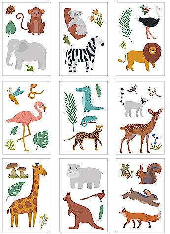 CREATCABIN 9 Blatt Fensteraufkleber Mit Dschungeltieren Wasserdicht Für Glasfenster Türen Wand Kühlschrank Spiegel Garten Zoo Kinderzimmer Klassenzimmer Zuhause Tiere Partydekorationen 30x19.5cm