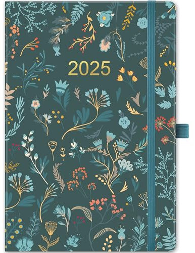 Terminplaner 2025 - A5 Wochenansicht, Januar bis Dezember, Elegantes Hardcover, Elastischer Stifthalter, Gesäßtasche, 21,3 x 14,7 x 1,6 cm