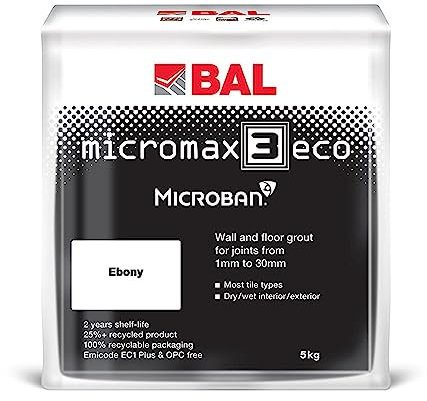 Bal Micromax3 Eco Grout Wall & Floor Grout, Rapid Set, Antimicrobial, Suitable For Interior & Exterior 5KG Bag - Ebony