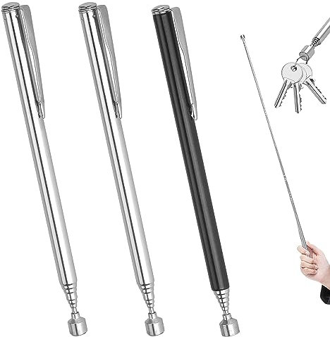 Fyihoxi 3 Stück Magnetische Teleskopstab Ausziehbar Magnetheber Silber Magnetstab Magnetheber Teleskop Ausziehbar Magnethebekraft Teleskop-Magnetstab für Schlüsseln,Münzen,Schrauben,Metallteilen