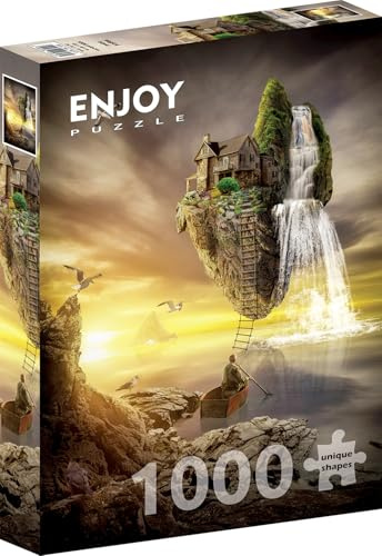 1000 Pieces Jigsaw Puzzle for Adults – Matte Finish, Soft Touch, Sturdy and Unique Pieces, Tight Fit, Vivid Colors, Missing Pieces Service – Magical Island with Cabin and Waterfall – by ENJOY Puzzle