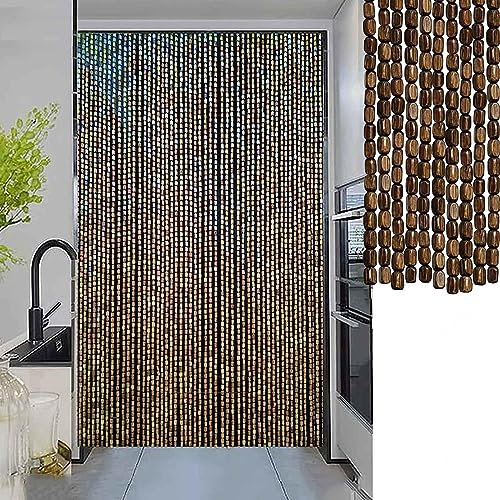 Rideaux De Perles Pour Portes,60/70/80/90/100/110/120/130/140 Brins Rideaux De Perles en Bois De Bambou Naturel,Panneau Anti Mouche,Rideaux De Perles Suspendus Décoration,W×H-100strands(100×200cm)
