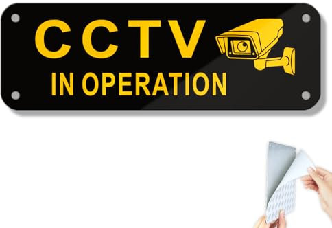 SINMAO CCTV In Operation Sign Gold Self Adhesive Alu 15x5cm- 24/7 Monitoring Sign-Camera Security Reflective for Indoor and Outdoor