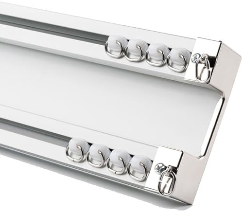 Doppelte Vorhangschiene Zur Deckenmontage, Deluxe Gardinenschiene 2-läufig, Robuste Gardinenstange Für Raumteiler(Color:White,Size:4m/13.1ft(1m*4))
