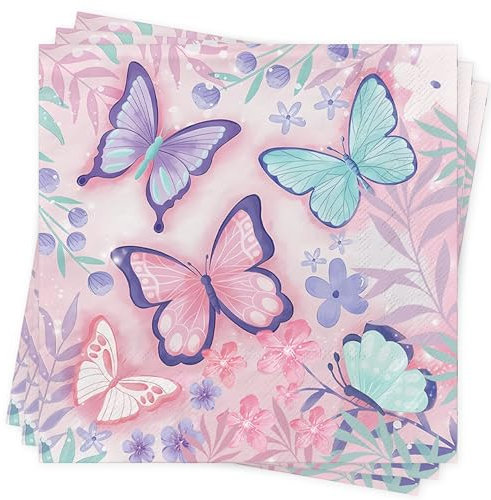 SUPJADE 80Stück Blumen Schmetterlinge Servietten Frühling Deko Frühling Tischdeko Frühling Servietten Voller Sommer Tischdeko 33x33cm Papierservietten Geburtstag
