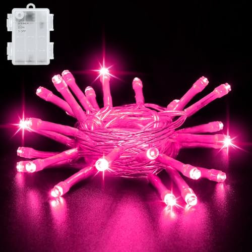 cshare Battery Fairy Lights, 3M 30 LED Fairy Lights Battery Operated with Timer, IP65 Waterproof String Lights for Jar Garden Camping Christmas Indoor Outdoor Decorations, Pink
