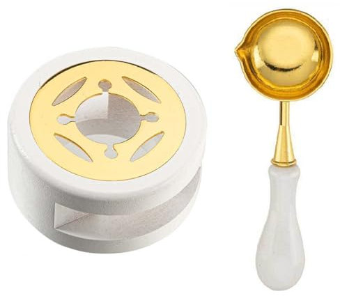 Wachssiegelwärmer Schmelzset,Siegelwachs-Ofen-Werkzeug,Wachsheiztopf mit Schmelzlöffel,Siegelwachs Siegelwärmer,Wachssiegel Kit,Wachserwärmer Wachssiegel Wärmer für DIY Hochzeit Einladung(Weiß)