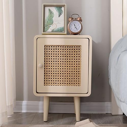 ERICAT Rattan-Nachttisch, Holz Kleines Nachttischchen Rattangeflecht, Nachtschrank mit Stauraum, Nachtkommode for Wohnzimmer, Schlafzimmer (Color : White2pc)