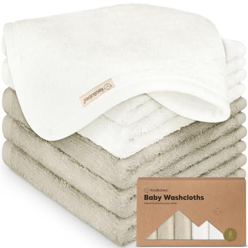 6-Pack Lingettes de Bébé en Bambou Bio - Douces, pour Enfants, Visage - Serviettes en Molleton (Blanc/Pierre)