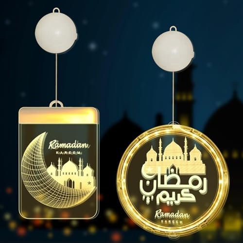 Islamische Feiertage Dekorative LED-Lampe, 2 Stück, Mond und Stern Design | Warmweißes Licht, Batterie-betrieben, Kunststoff, Für Schlafzimmer, Party, Hochzeit & Festivals