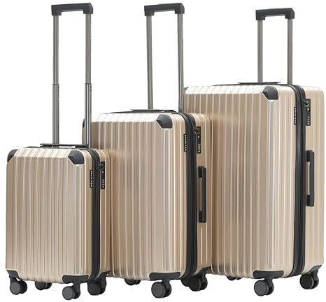Münicase M816 TSA-Schloss, Dehnungsfuge, Teleskopgriff, Reisekoffer mit 4 Rollen, Hartschale, Große 76cm-Mitte 65cm-Kabinentrolley 55cm, 3er Kofferset, Champager