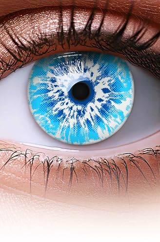 MERALENS Halloween blaue farbige Kontaktlinsen Blau Ice Blue, 2 Stück (1 Paar), Ohne Sehstärke, Kontaktlinse farbig für Cosplay, Karneval, Fasching, Anime, Kostüm ohne Stärke
